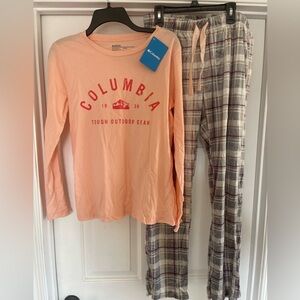 Columbia Women’s Pajama Set - Coral and Gray Plaid Size S